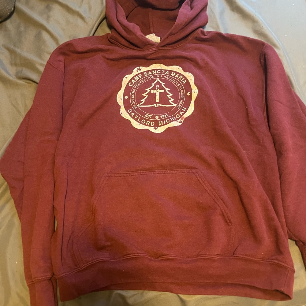 Gildan Burgundy Hoodie with Camp Sancta Maria Logo